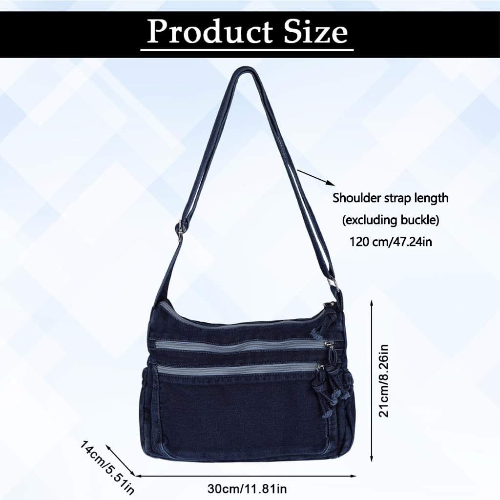 Zibuyu Womens Denim Tote Bag for Travel and Work with Adjustable Strap | Light Blue Canvas Purse