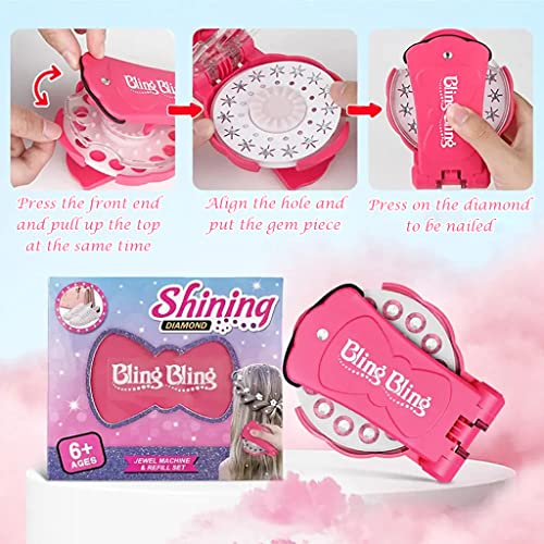 MAYCREATE® Hair Gem Stamper Quick Hair Gem Stapler with 180pcs Glitter Gems Kit for Girls Teens 6+ Ages Bling Hair in Seconds Hair-Safe Styling Tool for Party