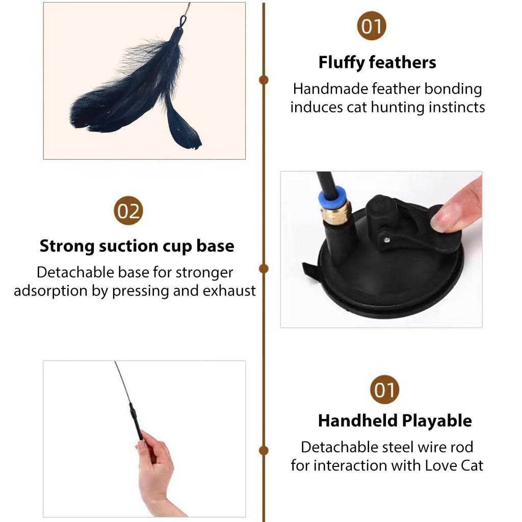 Qpets® Cat Toys, Cat Teaser Toy with Bell, Fixable Cat Interactive Toys with Suction Cup, Elastic Toys for Kittens, Persian Cat Toys and Feather Toys, Funny Cat Playing Toys for Indoor