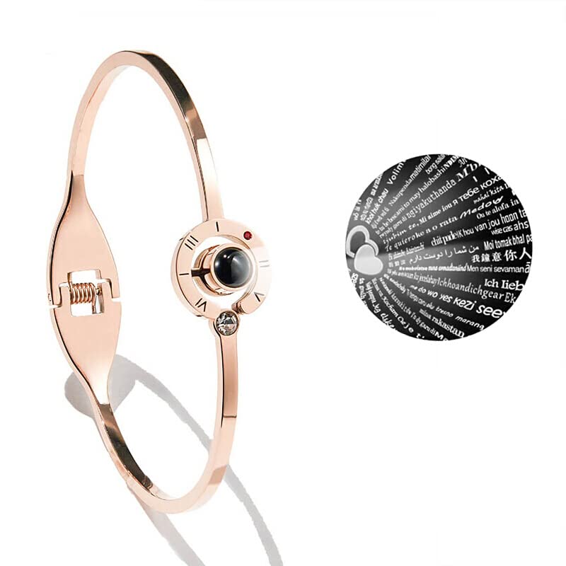 ZIBUYU Bracelet featuring I Love U Projection with 6cm Alloy Bangle for Women & Girls | Rose Gold Gift