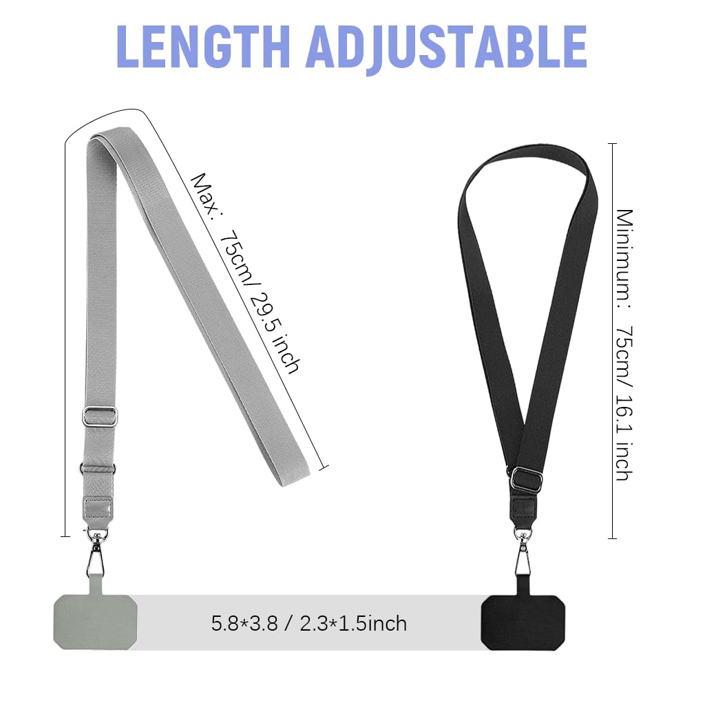 ZORBES Phone Sling Straps for Travel with Quick Release Buckles and Nylon Design | 2Pcs Black & Grey
