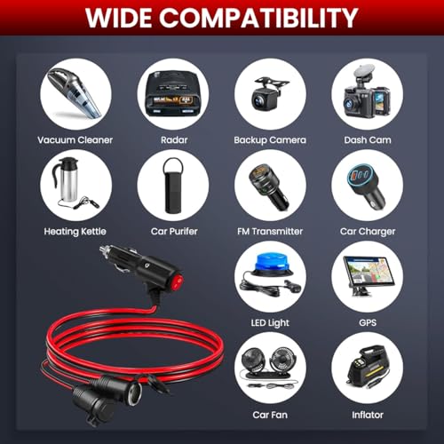 STHIRA® 2 in 1 Car Cigarette Lighter Splitter 9.8Ft Dual Port Socket with Switch LED Indicator Charger Extension Cable DC 12V 24V Adapter for Phone Charging GPS 3PCS