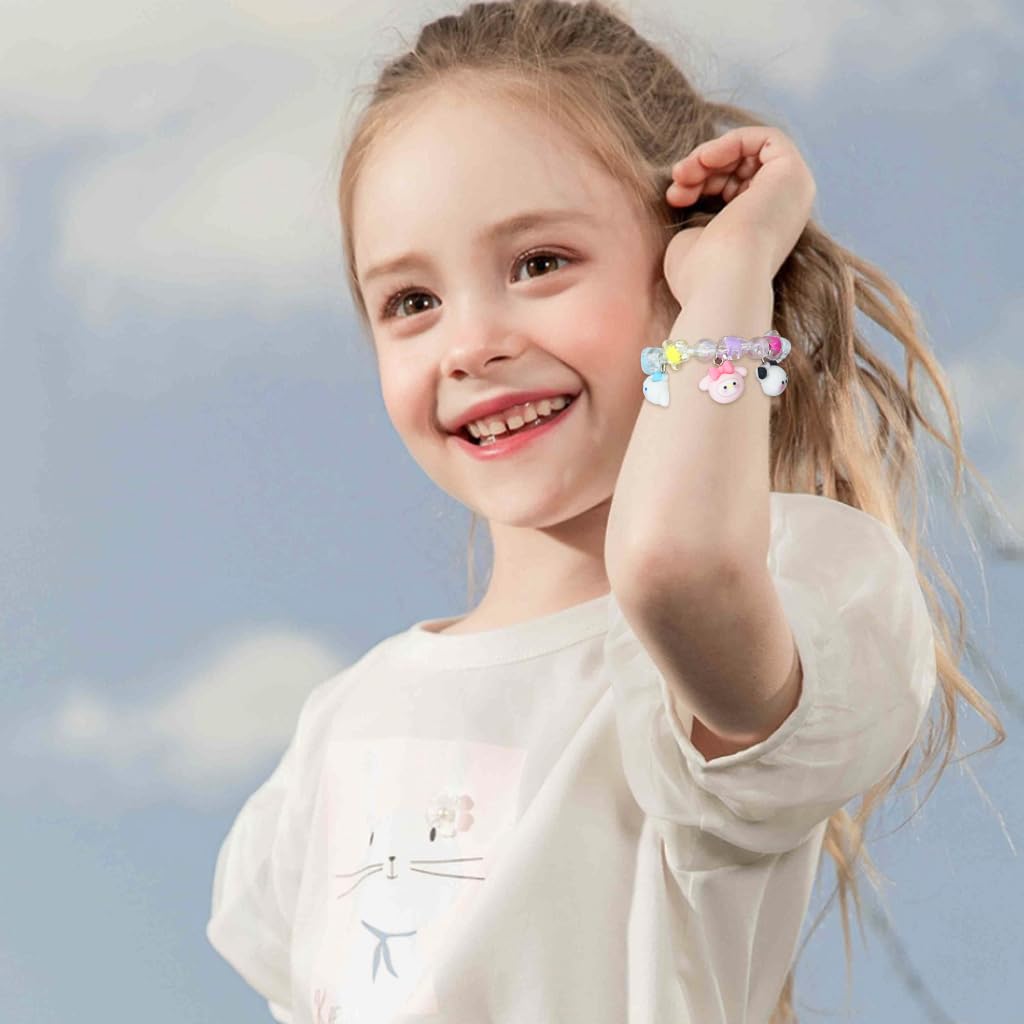 SANNIDHI Cinnamoroll Crystal Bead Bracelet Cute Cartoon Crystal Beaded Elastic Bracelet for Girls Crystal Sanrio Cinnamoroll Beads Bracelet Jewelry Gift for Girls Children's Day Gift
