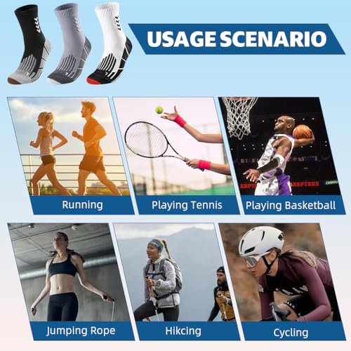 Proberos® 3 Pairs Compression Socks Men's Sport Running Crew Fashion Towel Cloth Sweat Yoga 2PCS