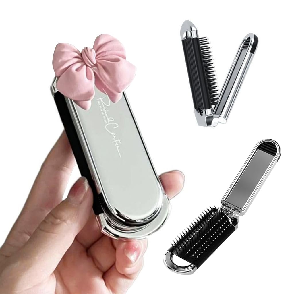 MAYCREATE® Pocket Comb with Mirror Mini Comb for Makeup Bag Travel Folding Hair Brush With Mirror Air Cushioning Hair Comb Hair Styling Tools