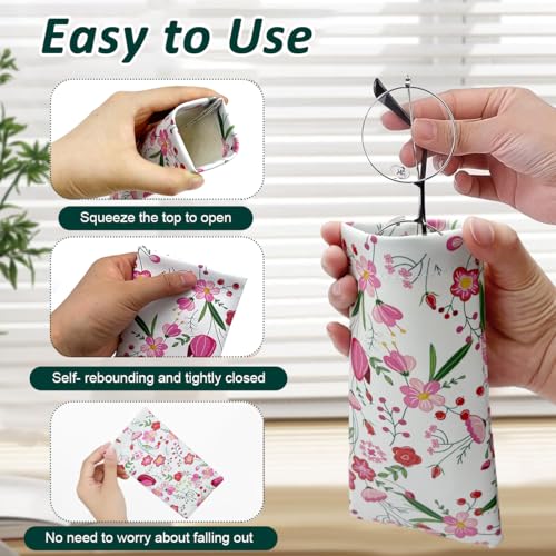 MAYCREATE® 6PCS Small Sunglasses Pouch PU Specs Case for Women Girls Floral Print Lipstick Coin Purse Storage Bag Eyeglass Jewellery Eyewear 182x95mm Self-closing