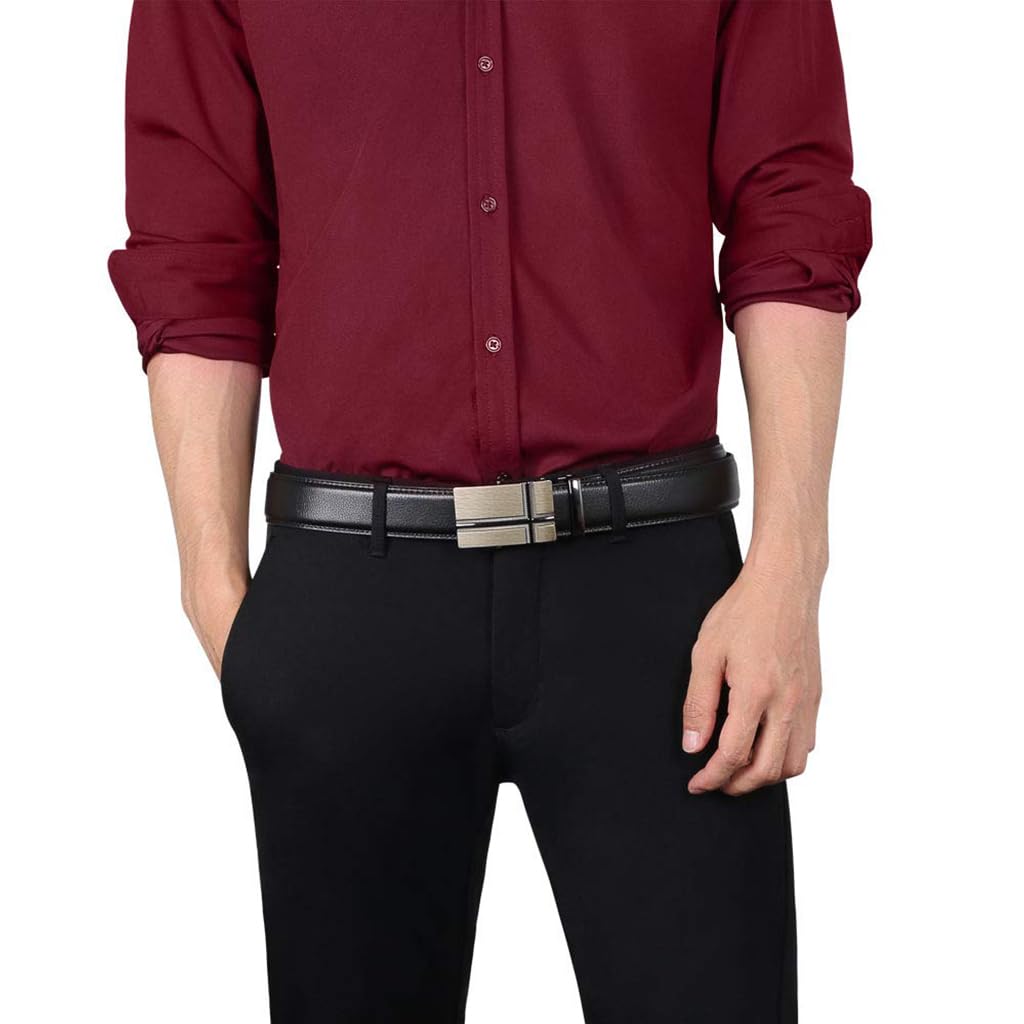 GUSTAVE Automatic Leather Belt for Men with Autolock Buckle 130 cm Length | Black