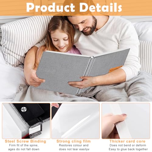 HASTHIP® Photo Album Self Adhesive Scrapbook for 4x6 5x7 8x10 Pictures Linen Cover with 40 Pages DIY Book Birthday Gifts Women Mom Family Baby Wedding Travel 11.5x10.6 Grey 2 PCS