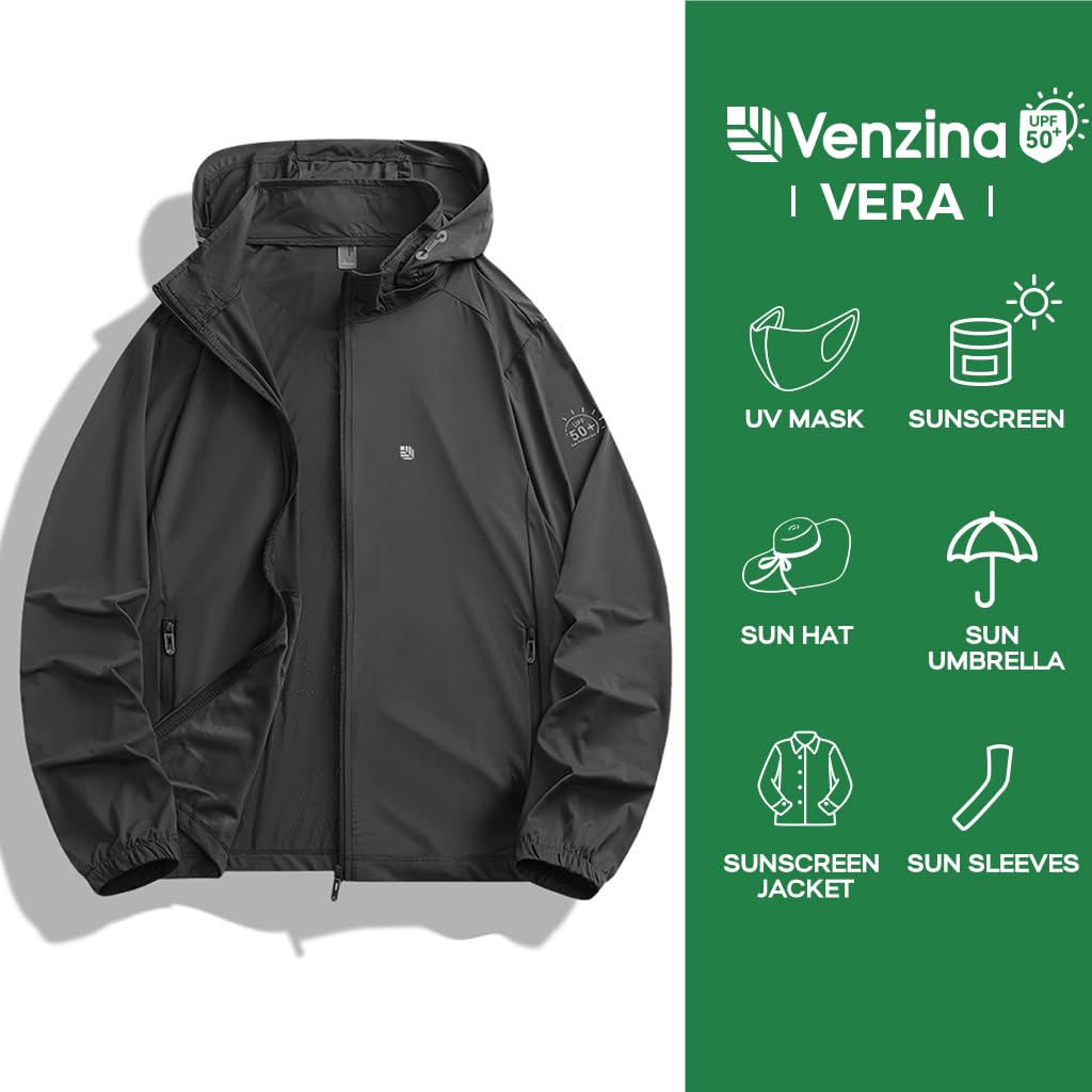 Venzina Sun Jacket for Men with UPF 50+ Protection and Removable Hat | Quick-Dry Nylon