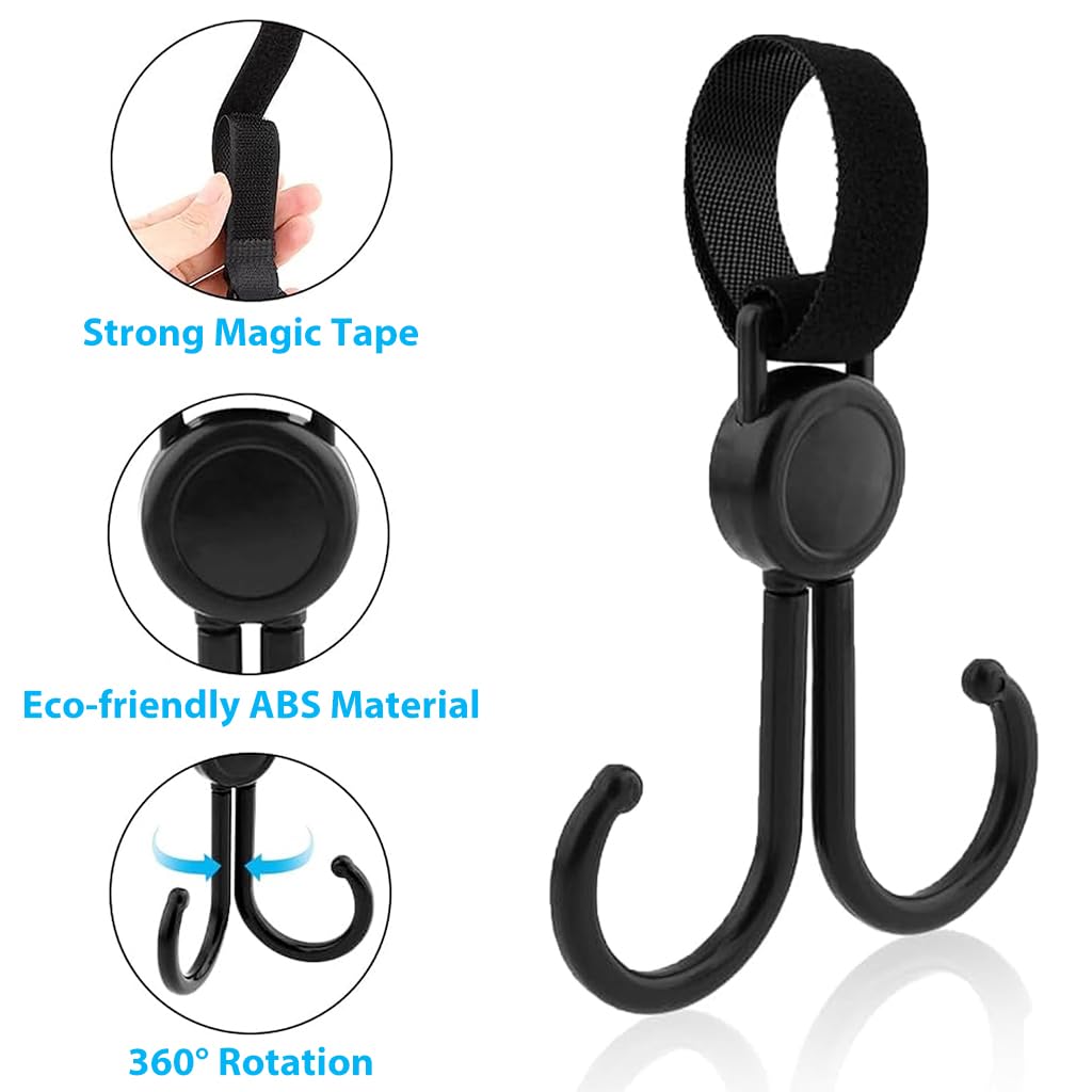 SNOWIE SOFT Stroller Hooks for Bags featuring 360 Degree Rotatable Dual Hooks | 2Pcs Set