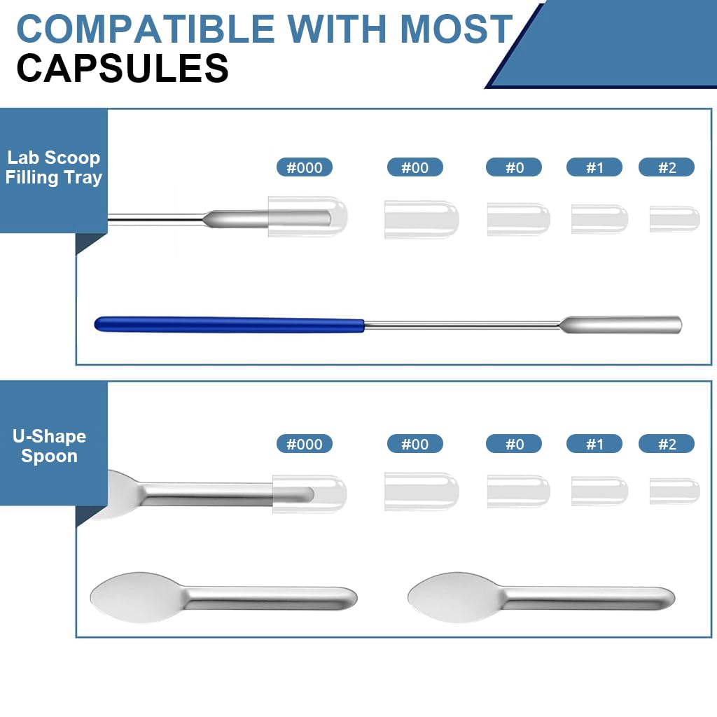 Supvox® 6 Pieces Stainless Steel Capsule Filling Tool Kit, Micro Tiny Spoon Spatula, Lab Scoop Filling Tray, Herb Powder Tamper Tool for Empty Pill Capsules Filler Lab & DIY Projects