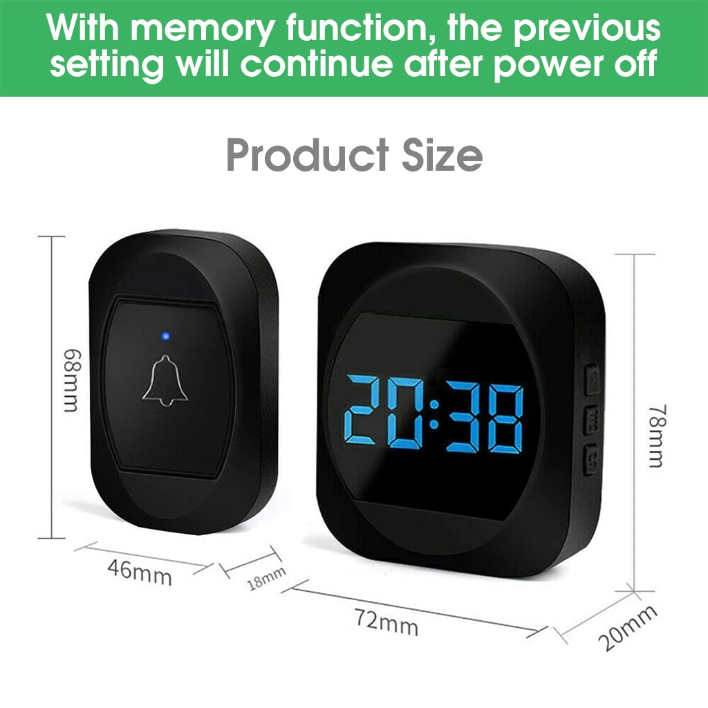 HASTHIP® Door Bell for Home Electrical Self-Powered Wireless Door Bell Waterproof IP44 with Memory Function Ding Dong Bell with Large LCD Clock, Door Number Display Smart Door Bells 38 Ringtones 4 Level Volume