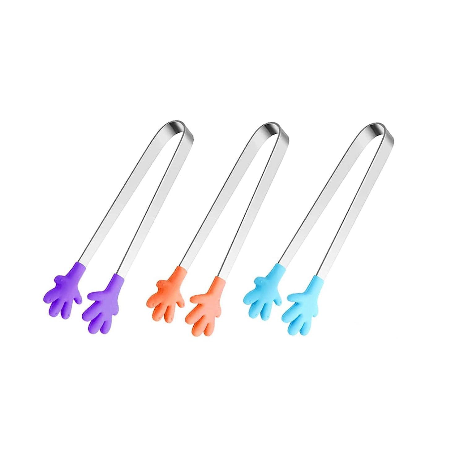 HASTHIP Small Kitchen Tongs for Desserts and Ice Cubes featuring Silicone Palm Tips | 3Pcs 5.1 in Stainless Steel