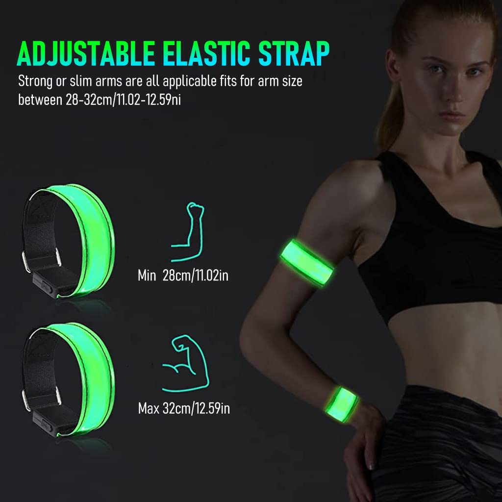 Optifit LED Glowing Arm Band for Running and Night Walking featuring 3 Flash Modes | USB Rechargeable 27–31 cm Green Light for Kids and Adults