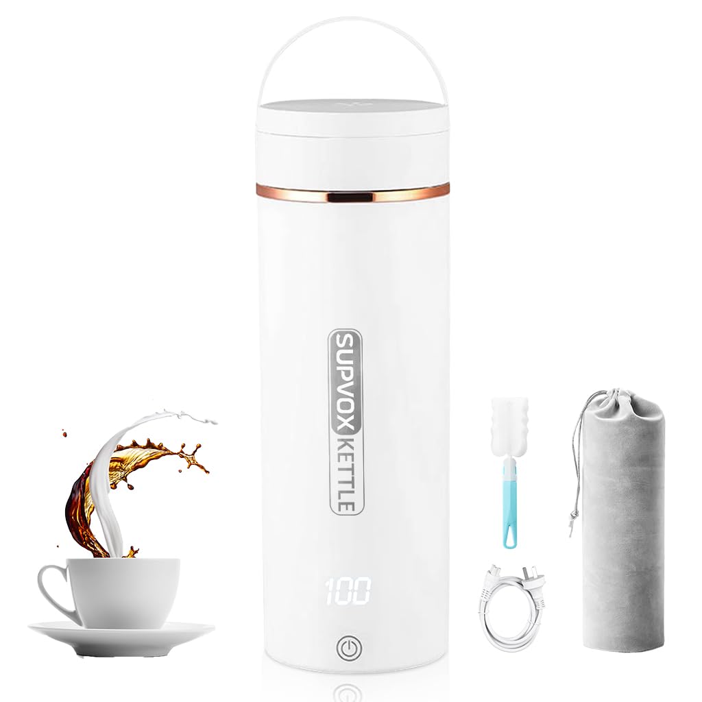 Supvox Travel Electric Water Kettle 500ml for Boiling & Brewing with LCD Display | 304 Stainless Steel Folding Handle