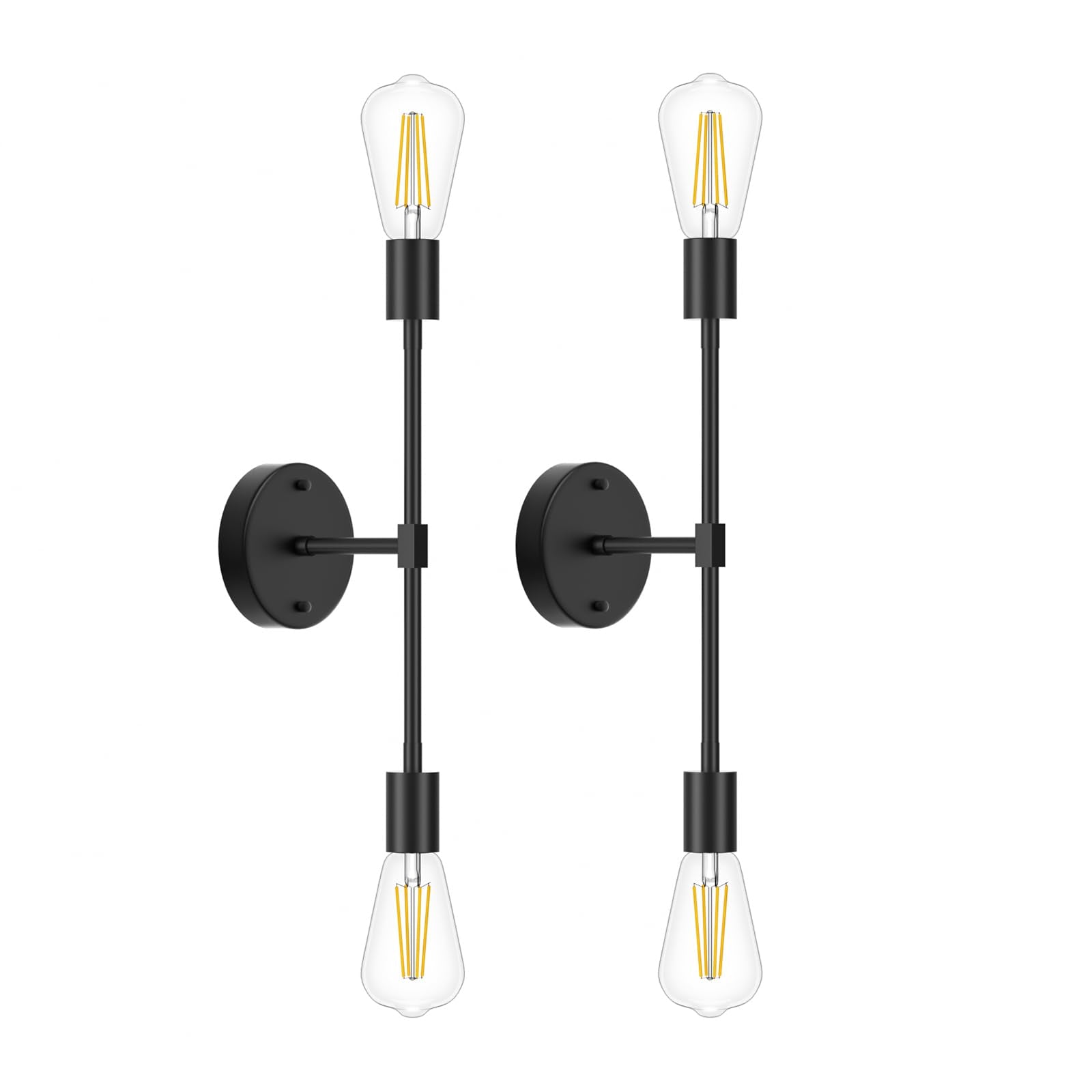ELEPHANTBOAT® 2-Light Bathroom Fixtures, Modern Wall Sconces Lighting Fixtures, Indoor Semi Flush Mount Ceiling Light for Hallway Bedroom Kitchen (2 Pack)-Black