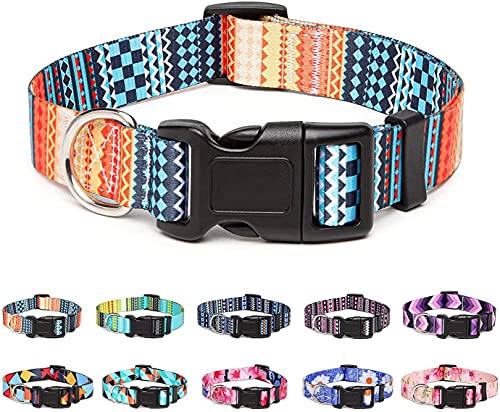 Qpets® Nylon Bohemia Style Dog Collar With Patterns Adjustable 40-60Cm Soft Comfy Pet Collars Dog Belt For Small Medium Large 30-40Kg Dogs (Size:L), Multicolor