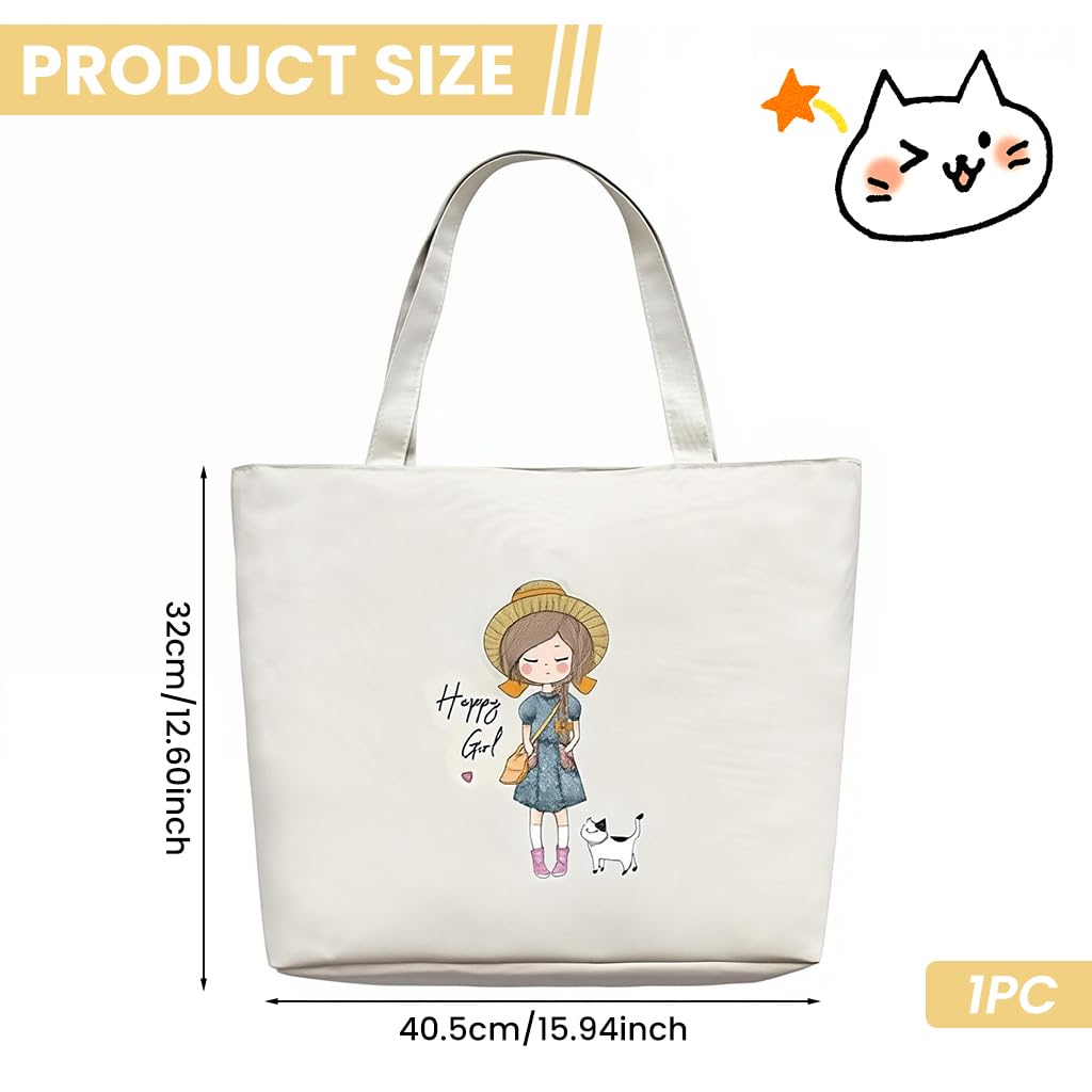 Zibuyu Cotton Canvas Tote Bag for Shopping and College with Foldable Washable Design | White 1 Pc