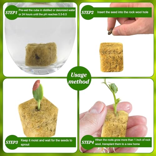 HASTHIP® 200PCS Seed Starter Rockwool Hydroponics Growing Cubes 0.98 Inches Cuttable Pad for Plant Flower Vegetable Seeds