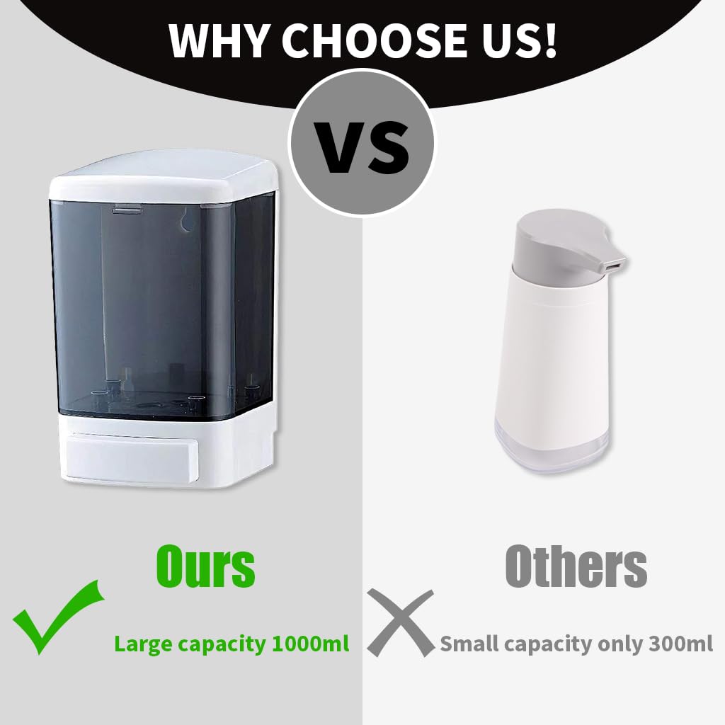 HANNEA Soap Dispenser for Bathroom and Kitchen featuring 1000ml Capacity and Wall Mount | ABS Material