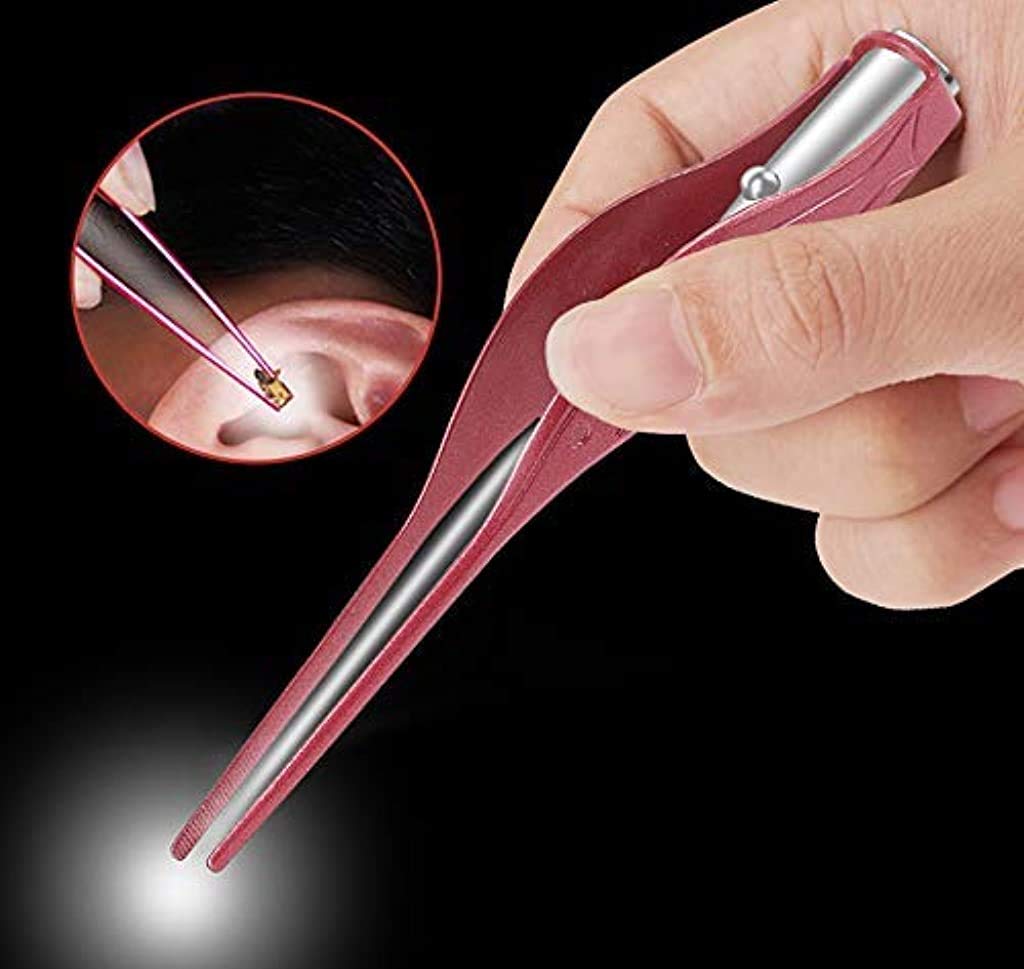 MAYCREATE Ear Cleaner for Kids and Baby with LED Light Tweezer Set | 2 Pcs with Case