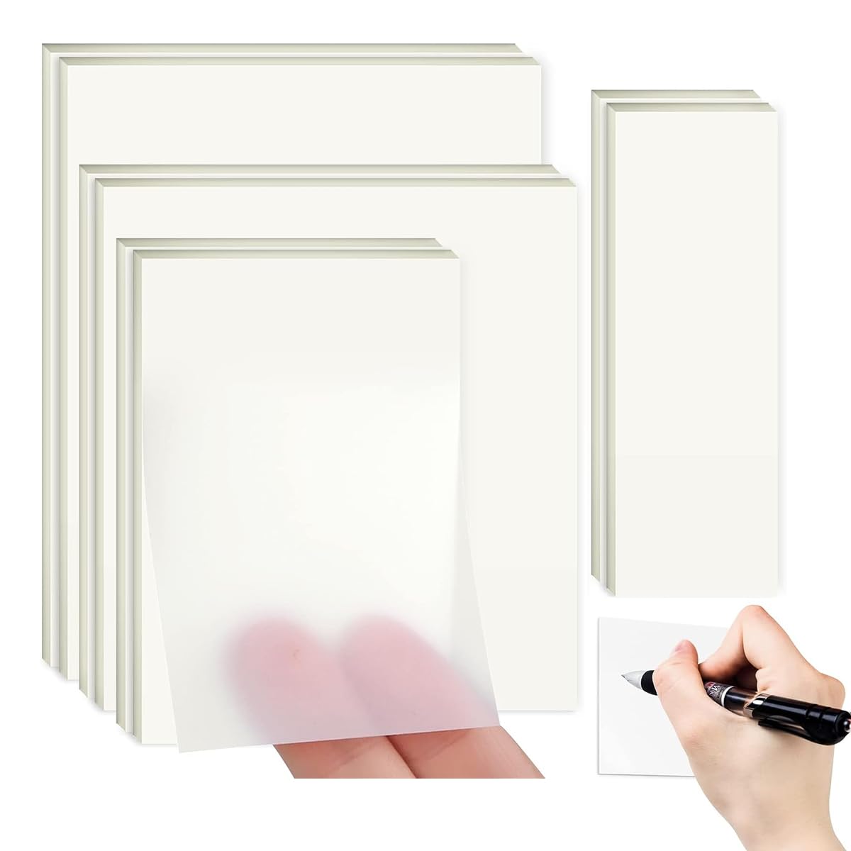 HASTHIP® 400 Sheet Transparent Sticky Notes, Self-Stick Clear Sticky Notes, Adhesive Removable See Through Sticky Notes, Aesthetic Stationary, College Study Essentials, Revision Stationary - 4 Sizes