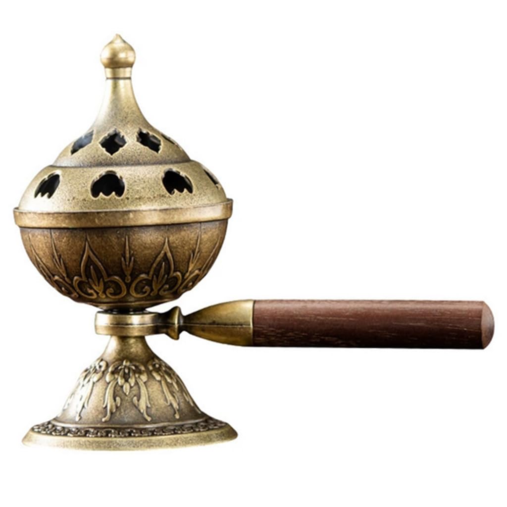 HASTHIP Incense Burner for Meditation with Swivel Bowl and Wooden Handle | Retro Alloy Decor