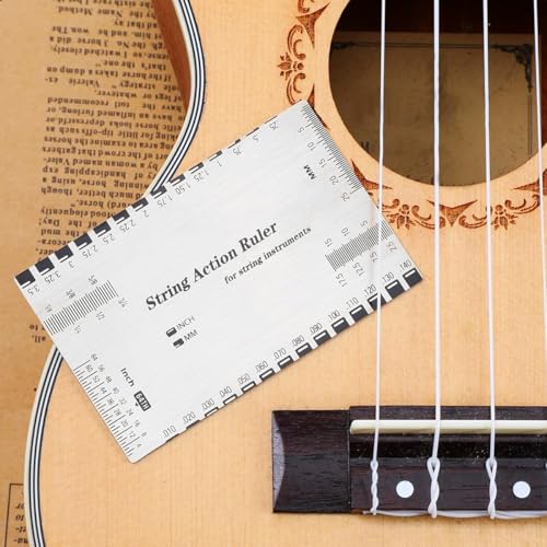 HASTHIP® String Action Ruler Standard Stainless Steel Guitar Gauge with Etched Precision Scale Durable Universal for Acoustic Electric Bass Guitars Compact Portable Design 2PCS