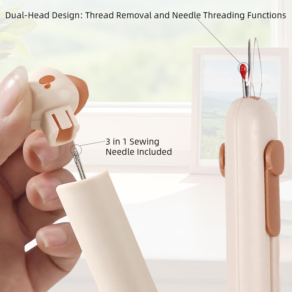 ZIBUYU Needle Threader and Seam Ripper for Sewing Projects with Ergonomic Handle | Beige