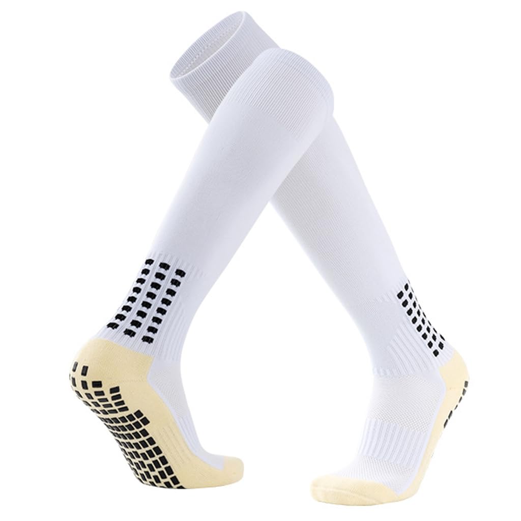 Proberos® 1 Pair Football Socks Sports Socks Athletic Over-The-Calf Socks, Rubber Anti-Slip Sports Socks, Breathable Comfortable Athletic Socks for Men and Women Running&Training Football (White)