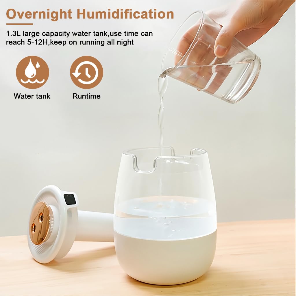 HANNEA Humidifier for Room with 1.3L Tank and 20dB Silent Operation | Night Mode Diffuser
