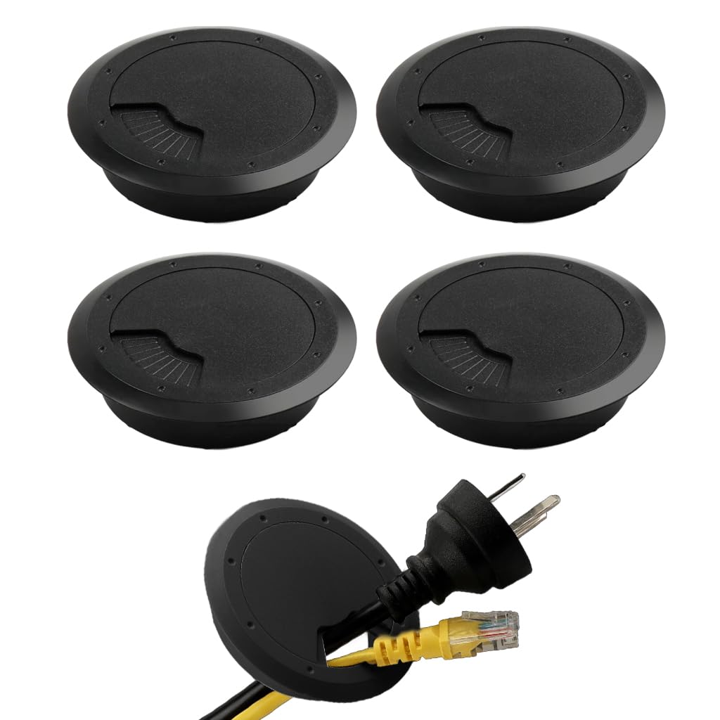 Serplex Desk Grommets for Cable Management featuring Multi Slot Design 2.36 in Black | 4 Pack