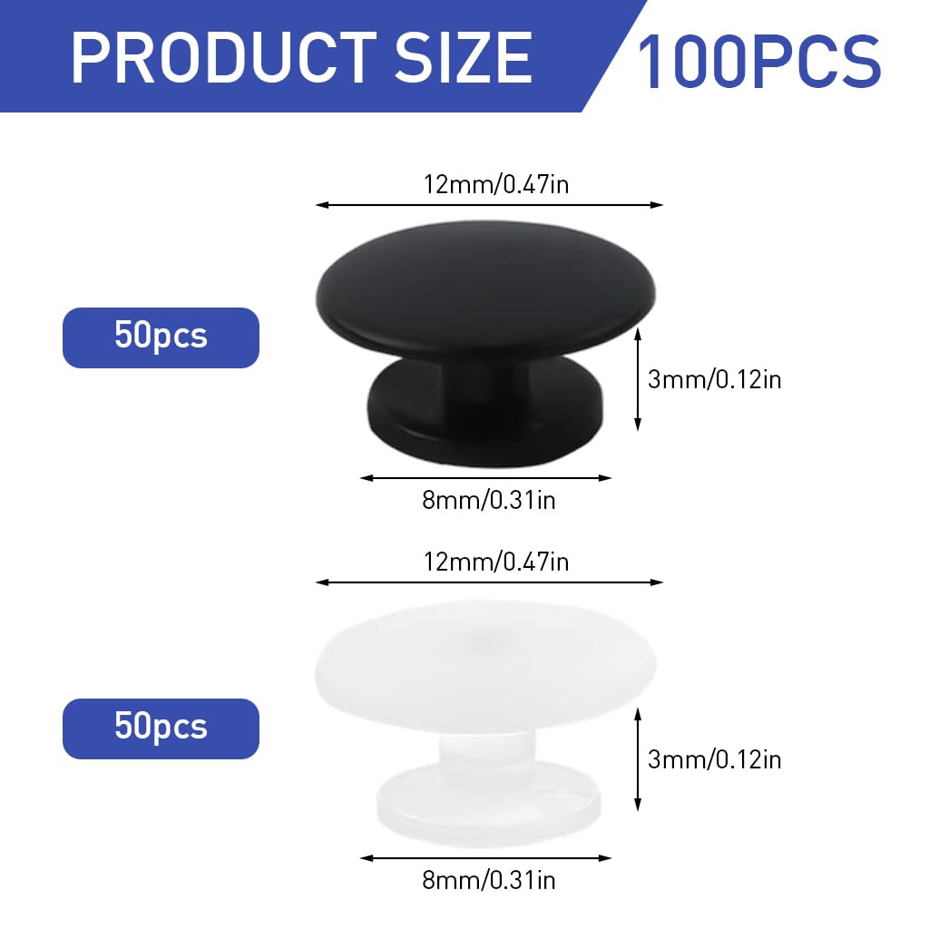 HASTHIP Clog Charm Backings for DIY Shoe Charms with 12mm Base and 8mm Stopper | 100Pcs Black and White Plastic Buttons
