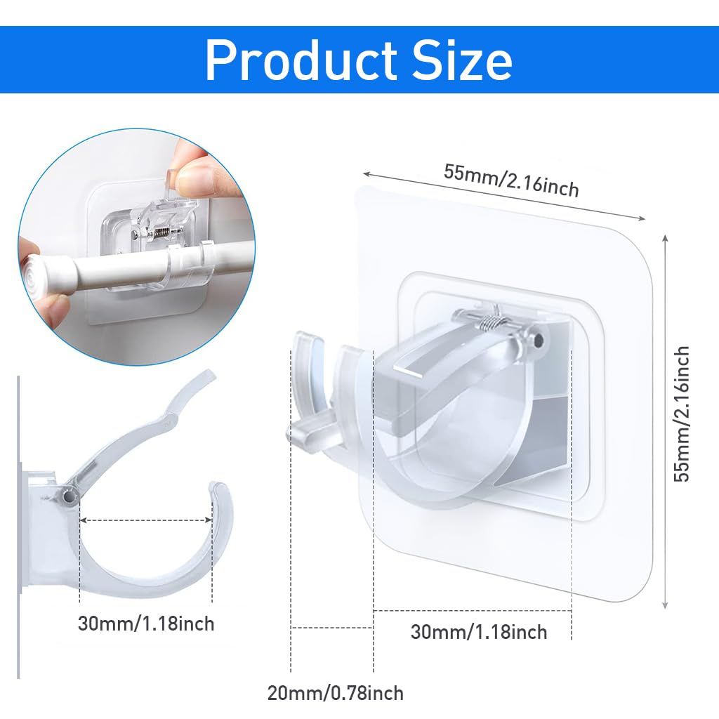 Zibuyu Curtain Rod Holder for Home and Bathroom with Self Adhesive Design | 6pcs Plastic Brackets for 1 inch Rods