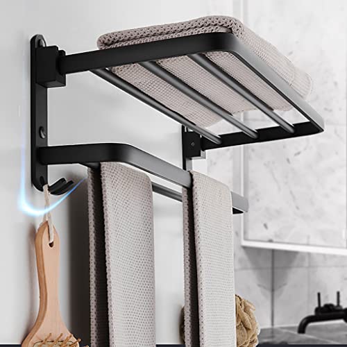 HASTHIP® Stainless Steel Towel Hanger for Bathroom, Towel Rack with Two Towel Bars & Hook for Bathroom Lavatory Wall Mounted Towel Rack, 2-Tier (Matte Black)