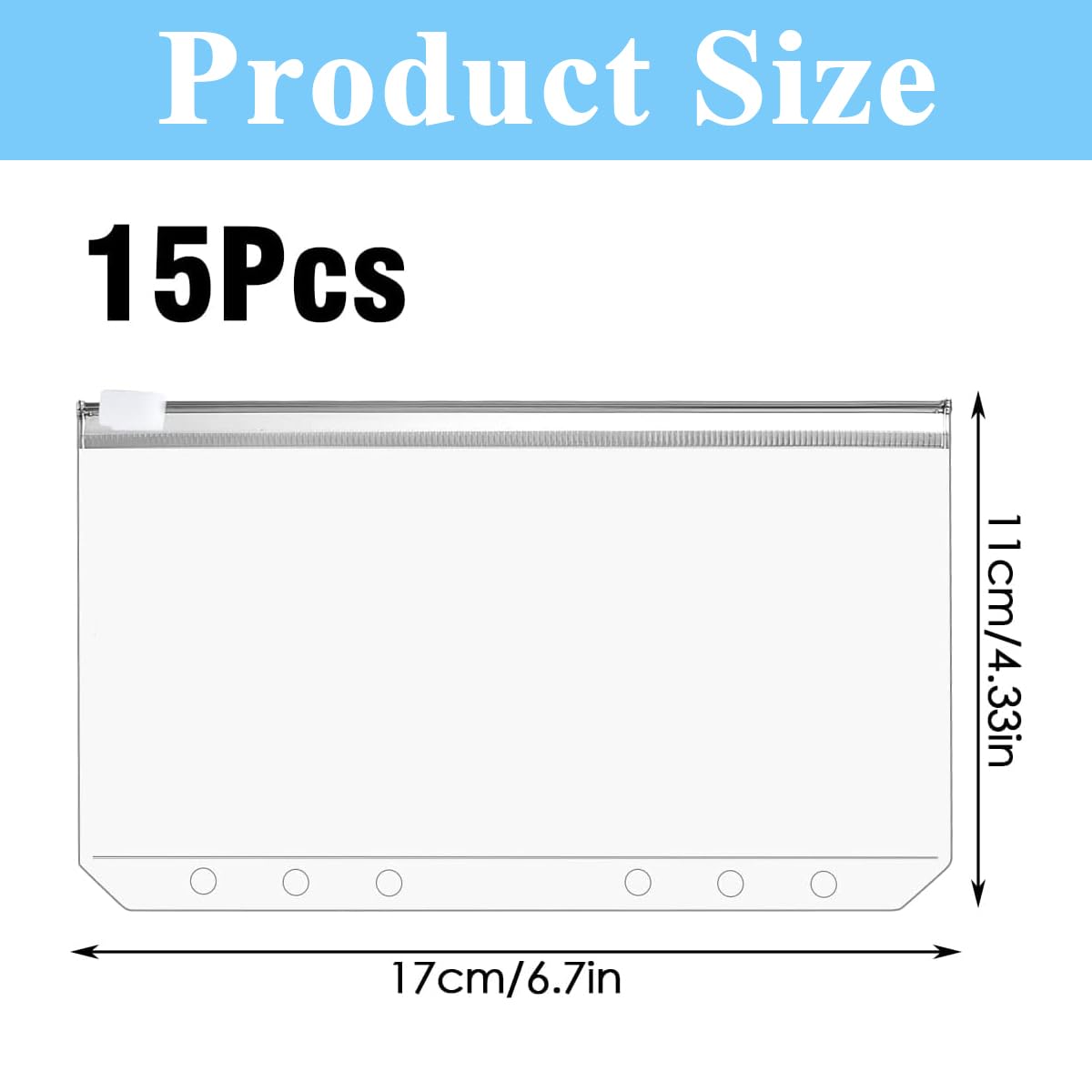 HASTHIP A6 6 Hole Binder Pockets for Documents with Zipper Closure and Clear Vinyl | 15 Pack