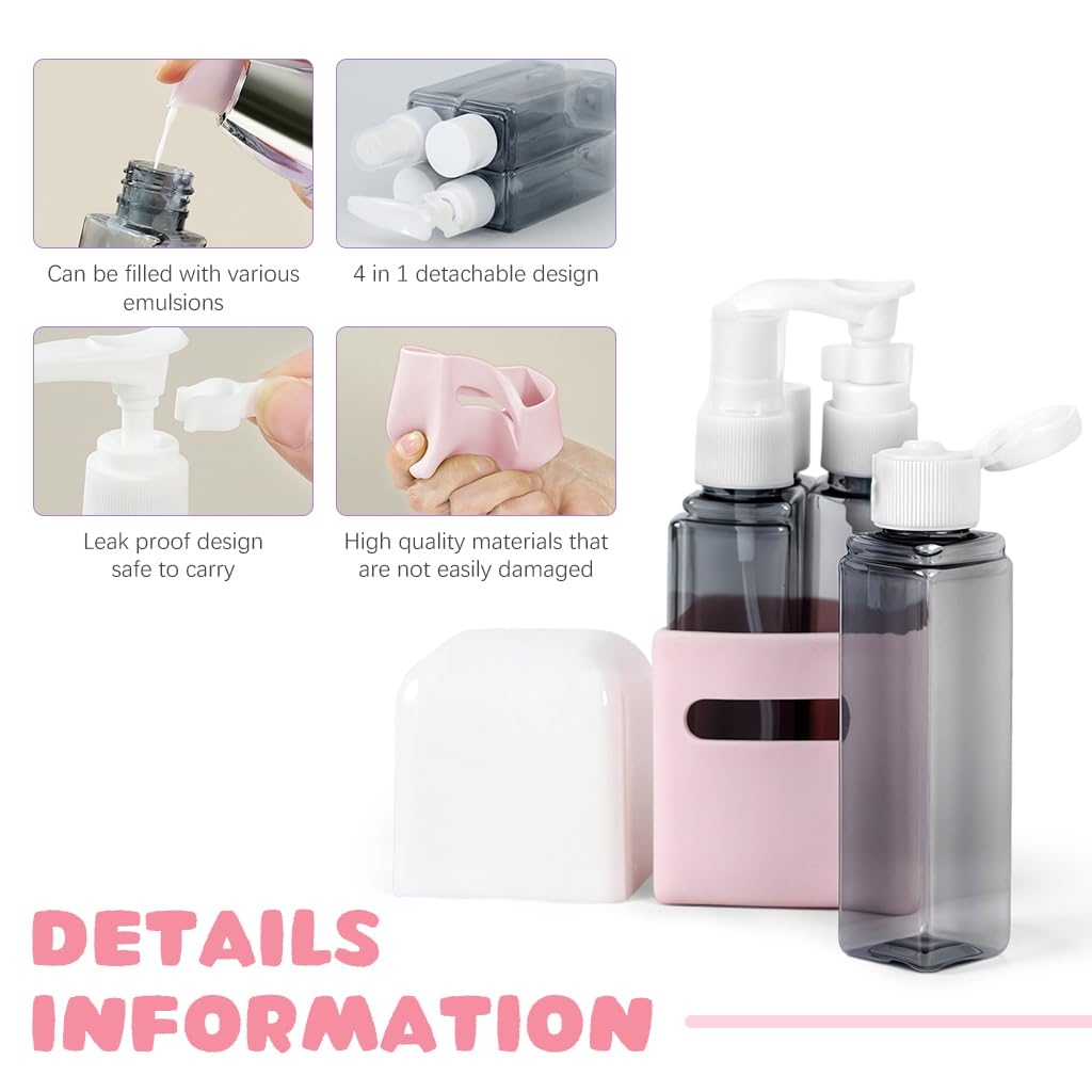 MAYCREATE Travel Bottles for Toiletries with Flip Lid Leak Proof Design 60 ml Pink Set | Refillable PE and PP Containers