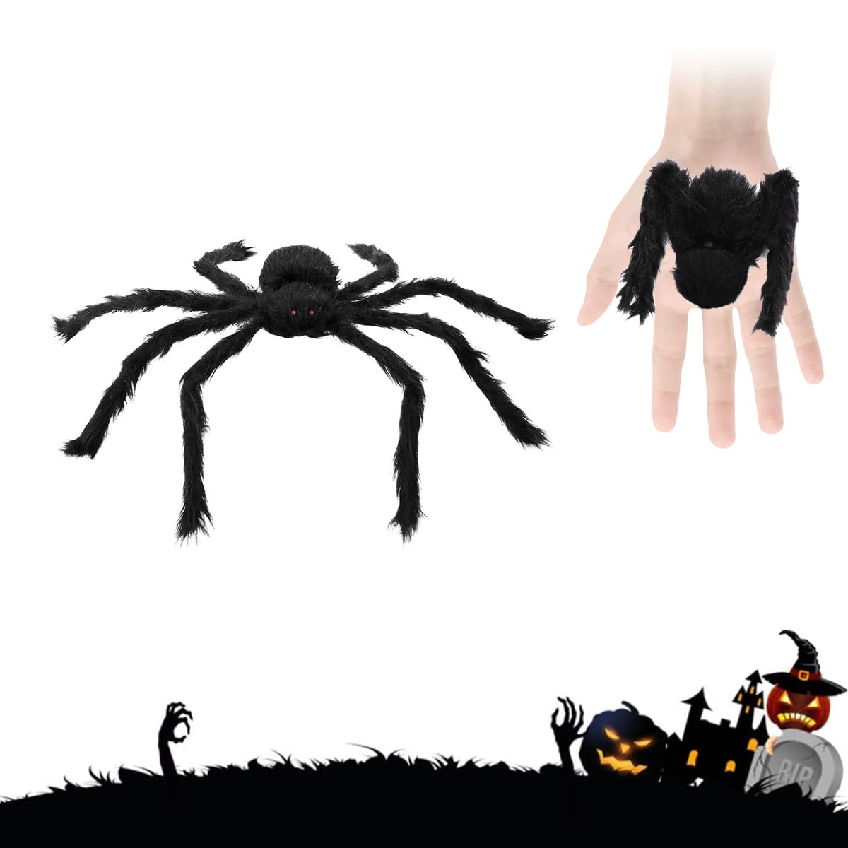 PATPAT Halloween Spider Decoration for Party and Yard with Hairy Legs and Red Eyes 35 cm