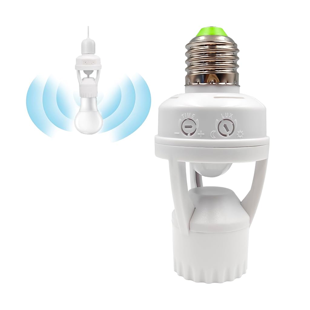 ELEPHANTBOAT Acoustic Sensor Light Socket for E27 Bulb with Adjustable Delay Timer | Smart Energy Saving Adapter for Hallway and Stair Lighting