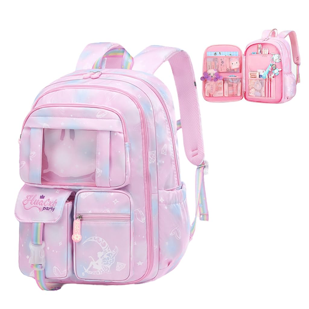 PALAY School Backpack for Girls with 2 Large Compartments and Burden Relief Straps | Pink