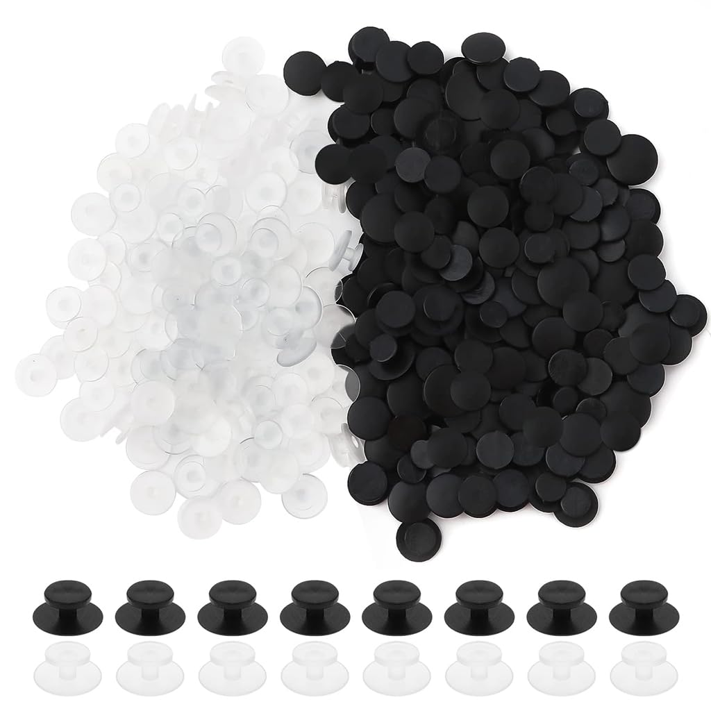 HASTHIP® 100Pcs Clog Charm Backings Adhesive Buttons Plastic Buttons for DIY Clog Shoes Charm Black and White Plastic Buttons Charm Backings DIY Custom Shoes Charm Accessories