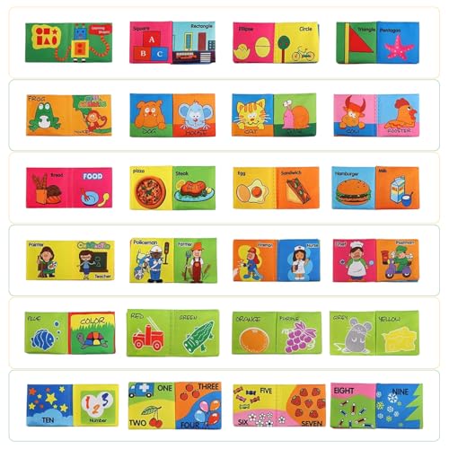SNOWIE SOFT® 18PCS Soft Toys Books for 0 to 6 Month Baby Cloth Book Fit 6 to 12 Month Non-Toxic Early Educational Toy Built in Squeaky Waterproof Toddler Shower Gift