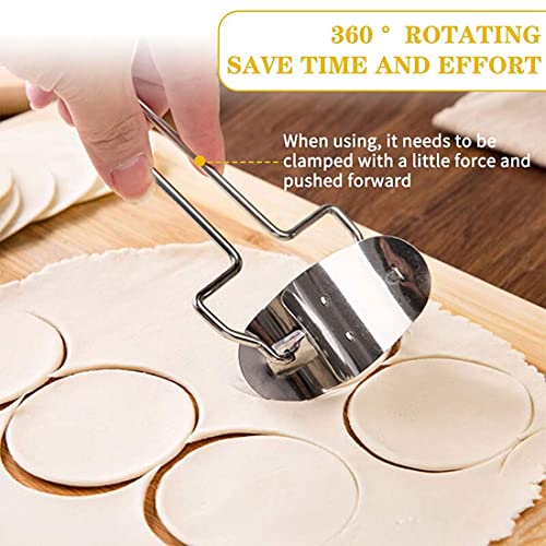 Supvox® 2PCS Momos Maker Dumpling Maker, Stainless Steel Dumpling Skin Maker, Dumpling Molds Set with Rolling Cookie Cutter, Dough Press Mould Wrapper Dough Cutter for Kitchen Making Tools