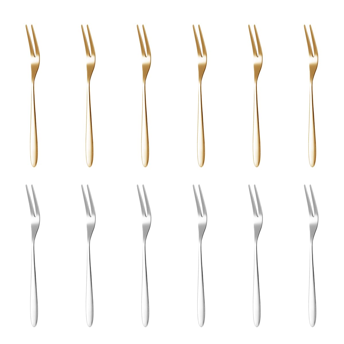 Supvox® 12Pcs Fruit Fork Set - Stainless Steel Fruit Fork, Reusable Small Food-Grade Pastry Forks for Parties, Weddings & Home Use (Golden & Silver 5.1