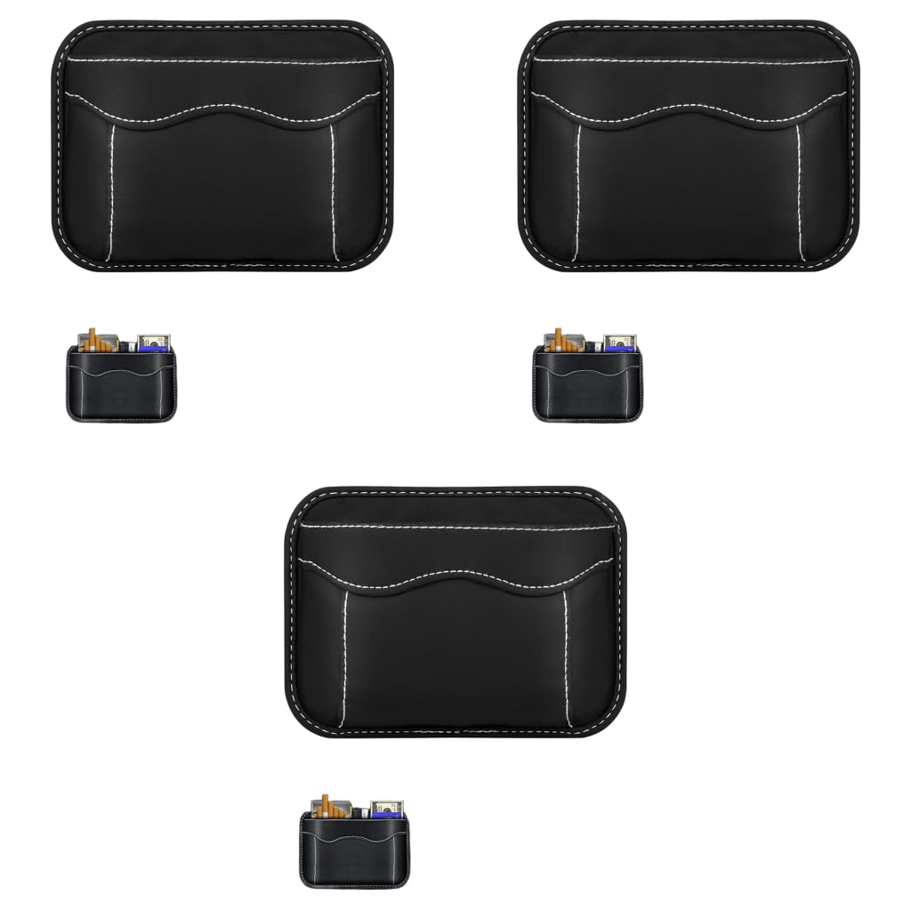 STHIRA Car Storage Organizer for Seat Side Gap featuring Self-Adhesive Design and PU Leather | 3 Pcs 17×12 cm Pouches for Phone and Keys