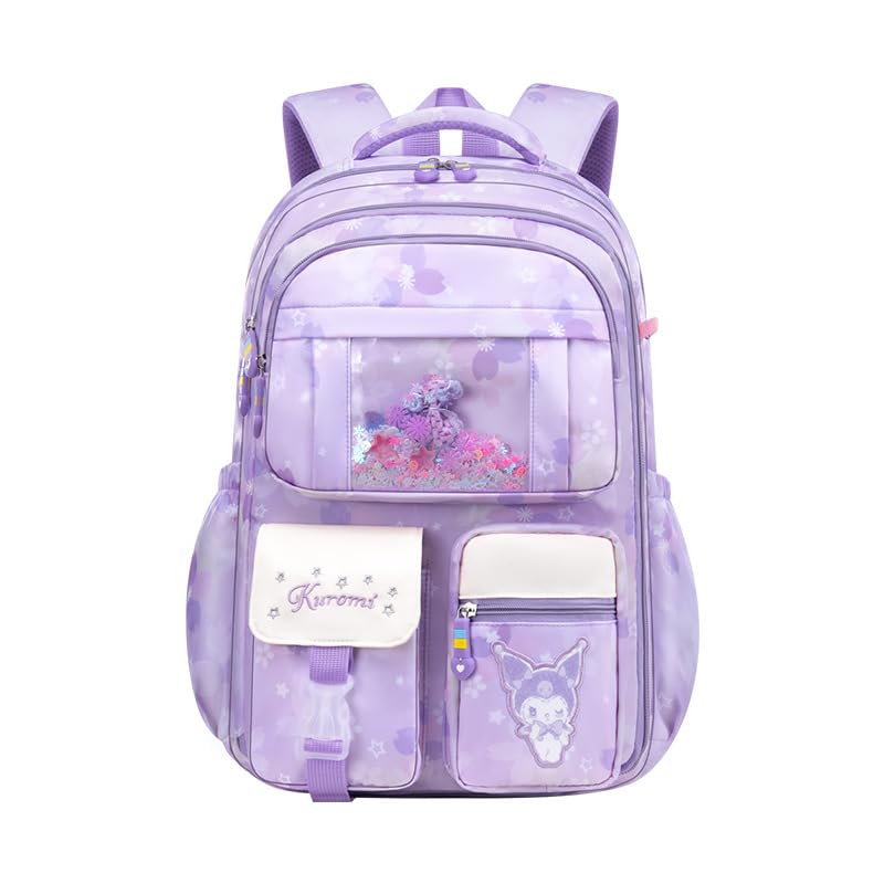 PALAY Kuromi Backpack for School Girls Sanrio Kuromi School Backpack Multi Layer Large Book Bag Burden Relief Travel Backpack School Backpack for 8-16 Years Olds School Girls Teens, 45x31x19cm