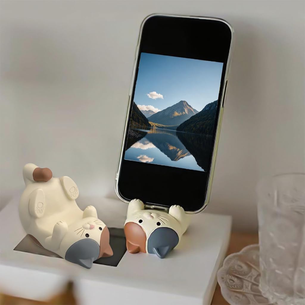 ZORBES Resin Cat Figurine Phone Stand for Desk Decor with Stable Base 3.2×2.4 in | Cute Gift