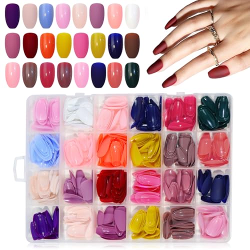 MAYCREATE 24 Color Press-On Nails Solid Color Oval False Nail Oval Press on Fake Nails 576pcs Full Cover Press-On False Nails, Oval Press-on Nail for DIY Nail Art, No Glue