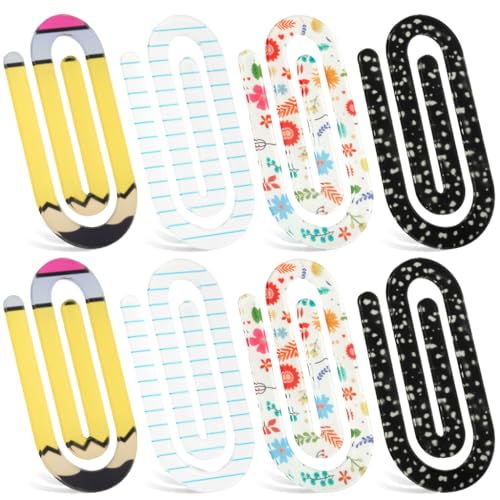 OFIFO® 8 Pcs Back to School Acrylic Paper Clips Clear Acrylic Jumbo Clips for Back to School Supplies Heat Transfer DIY Crafts Office Decor-Multicolor
