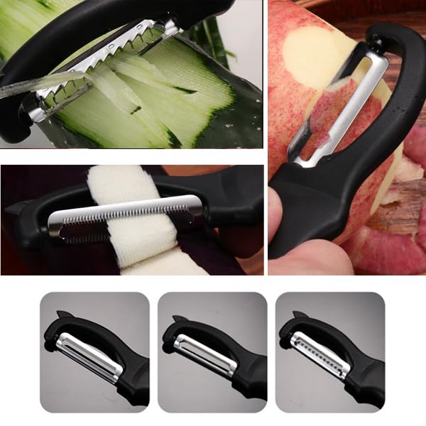 Supvox Stainless Steel Peelers Set of 3Pcs for Kitchen Use with Pointed Tip Digger and Anti Slip Handle